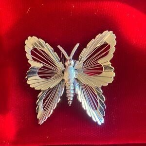 Vintage Monet Butterfly Brooch Silver Tone
